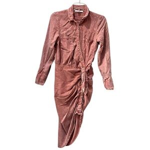 Young Fabulous & Broke Ruched Button-up Shirt Tencel Dress Pink Size Small Edgy